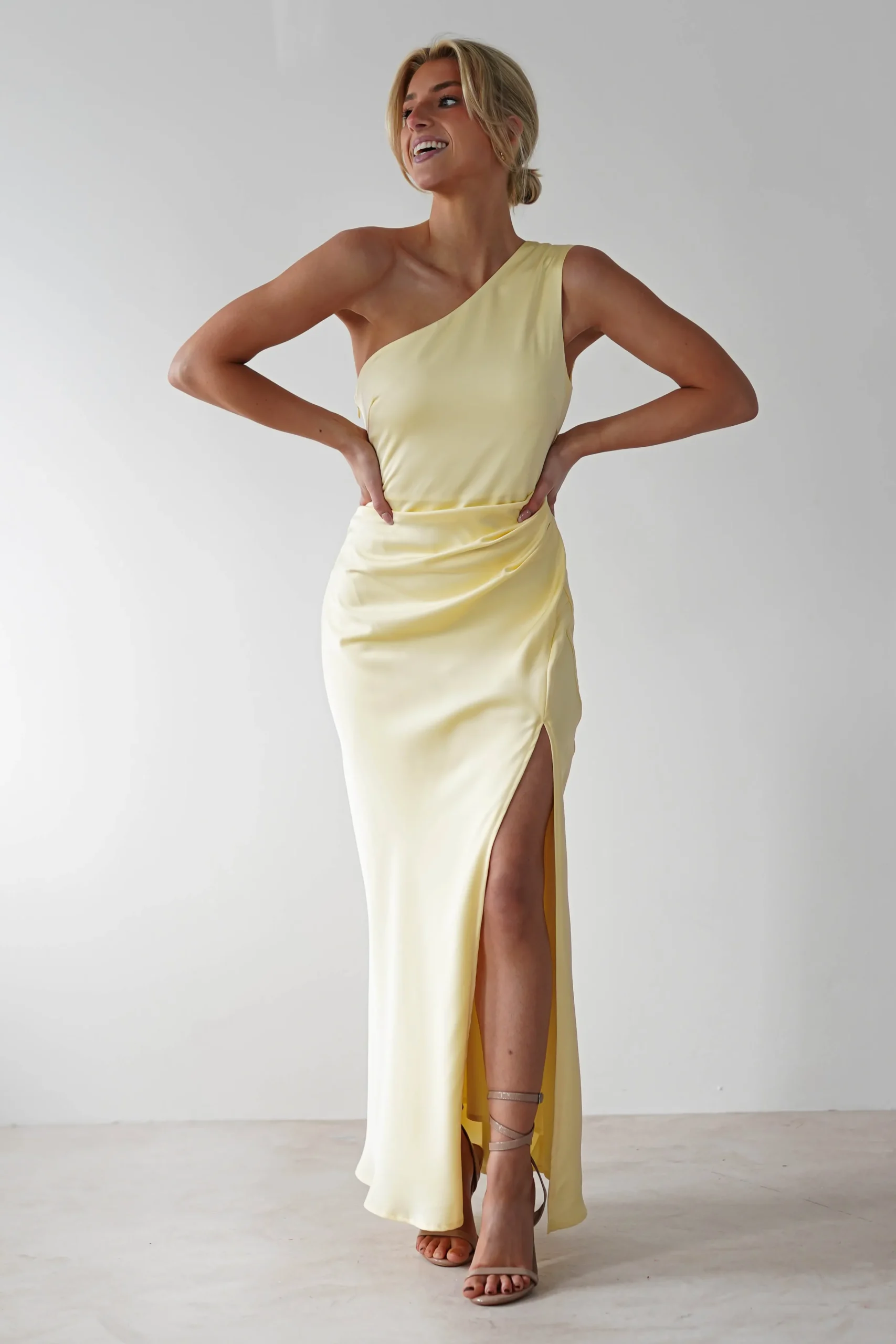 Meera Soft Matte Satin Midaxi Dress | Yellow