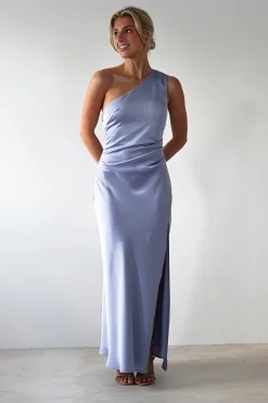 Meera Soft Matte Satin Midaxi Dress | Periwinkle Blue