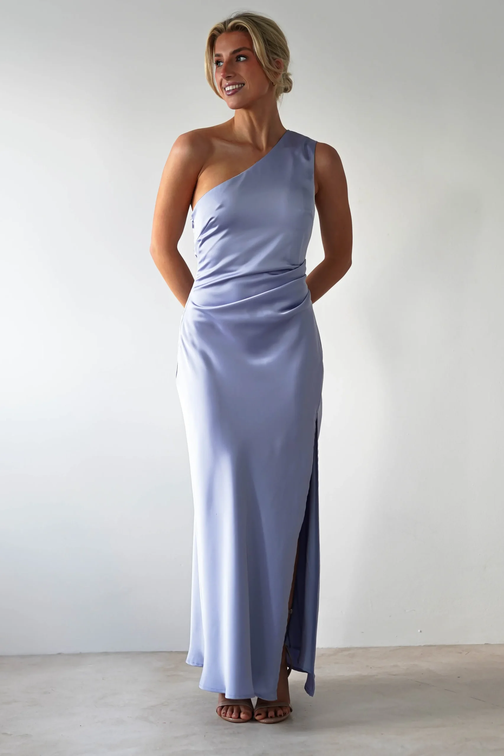 Meera Soft Matte Satin Midaxi Dress | Periwinkle Blue