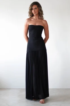 Mel Strapless Chiffon Skirt Maxi Dress | Black