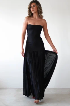 Mel Strapless Chiffon Skirt Maxi Dress | Black