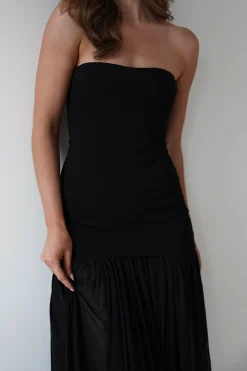 Mel Strapless Chiffon Skirt Maxi Dress | Black