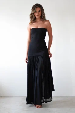 Mel Strapless Chiffon Skirt Maxi Dress | Black