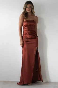 Melanie Soft Satin Maxi Gown | Rust