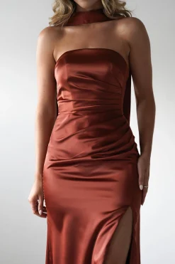 Melanie Soft Satin Maxi Gown | Rust