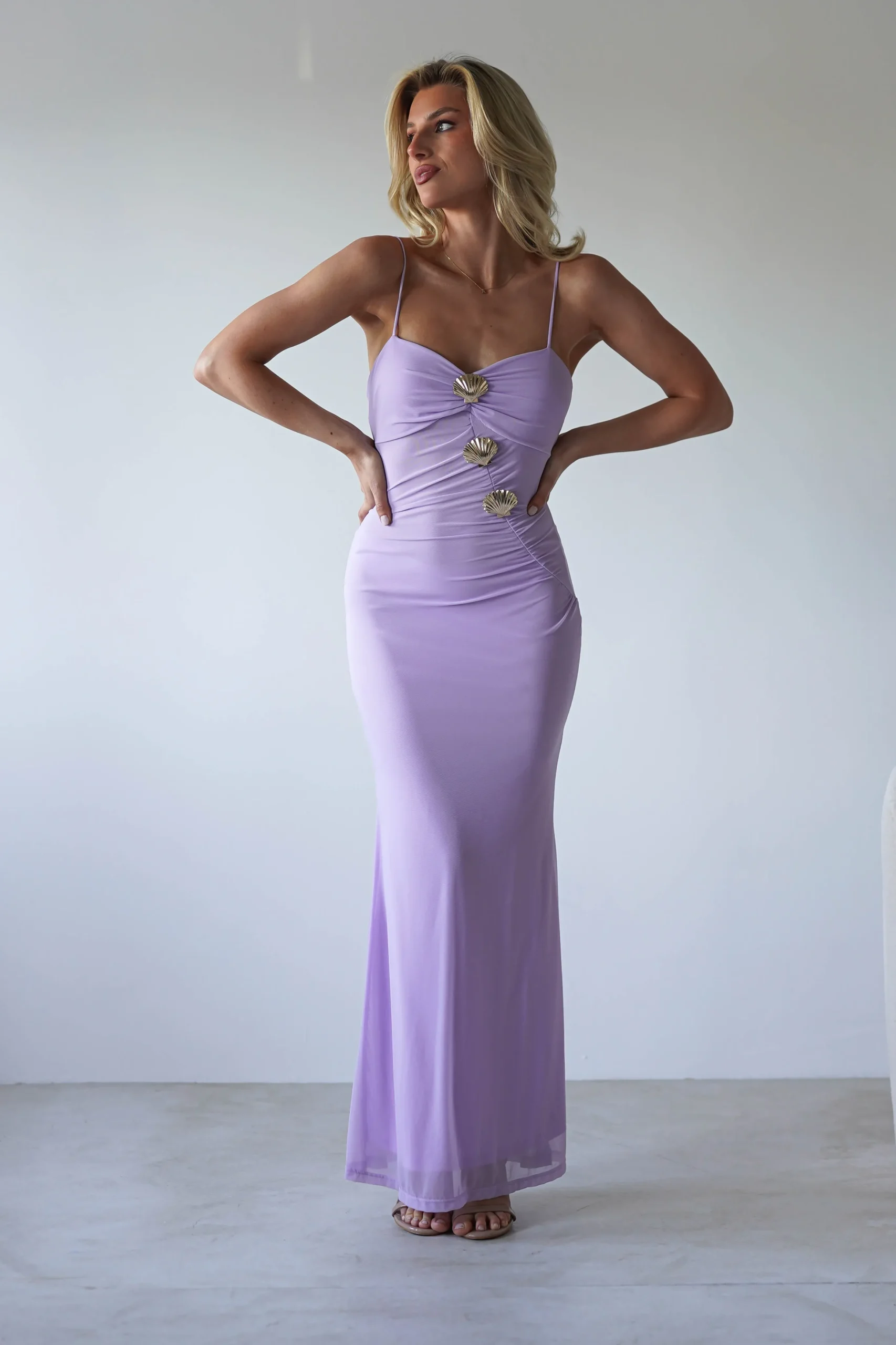 Melrose Mesh Shell Detail Maxi Dress | Lilac
