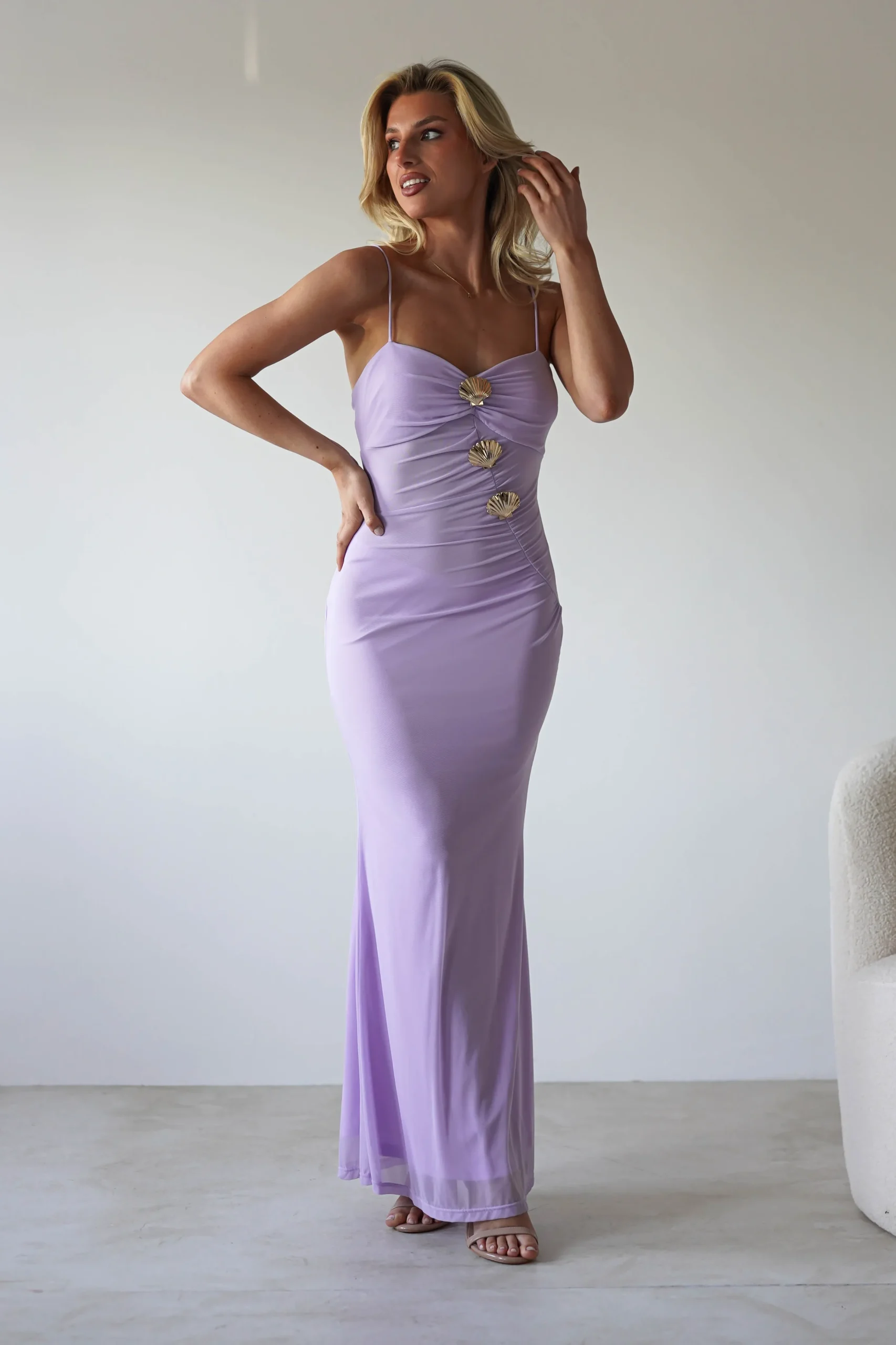Melrose Mesh Shell Detail Maxi Dress | Lilac