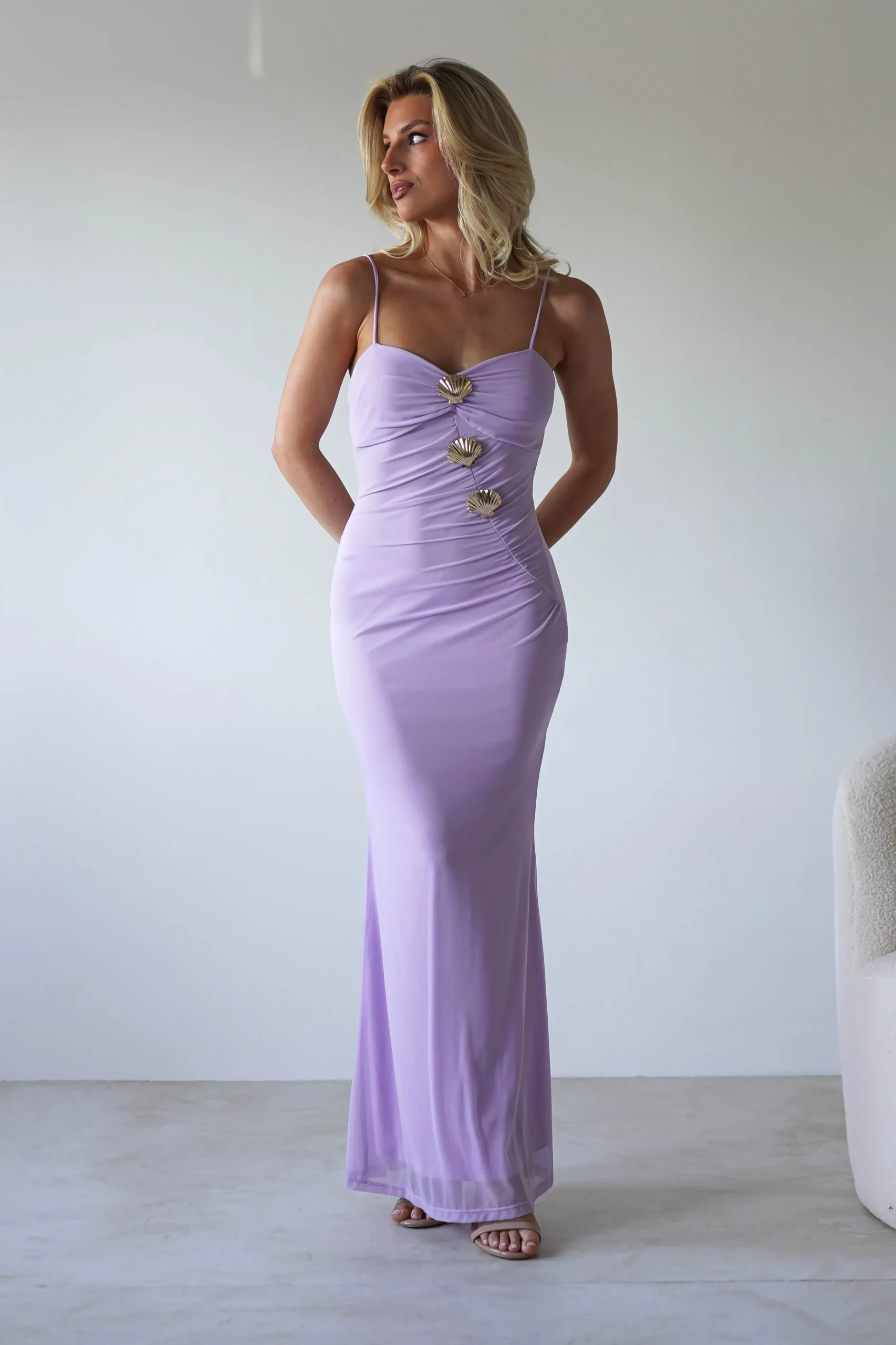 Melrose Mesh Shell Detail Maxi Dress | Lilac