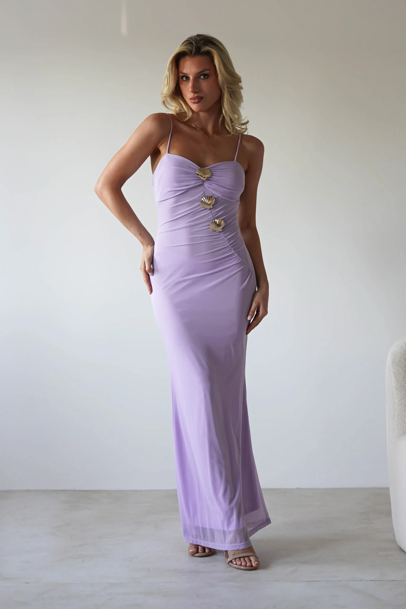 Melrose Mesh Shell Detail Maxi Dress | Lilac