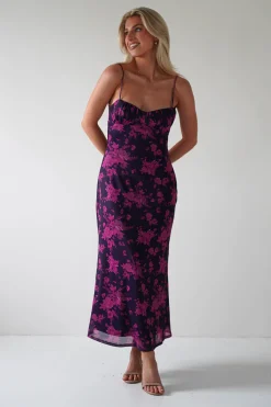 Merlo Low Back Midaxi Dress | Grape Print