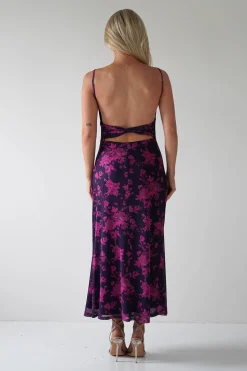 Merlo Low Back Midaxi Dress | Grape Print