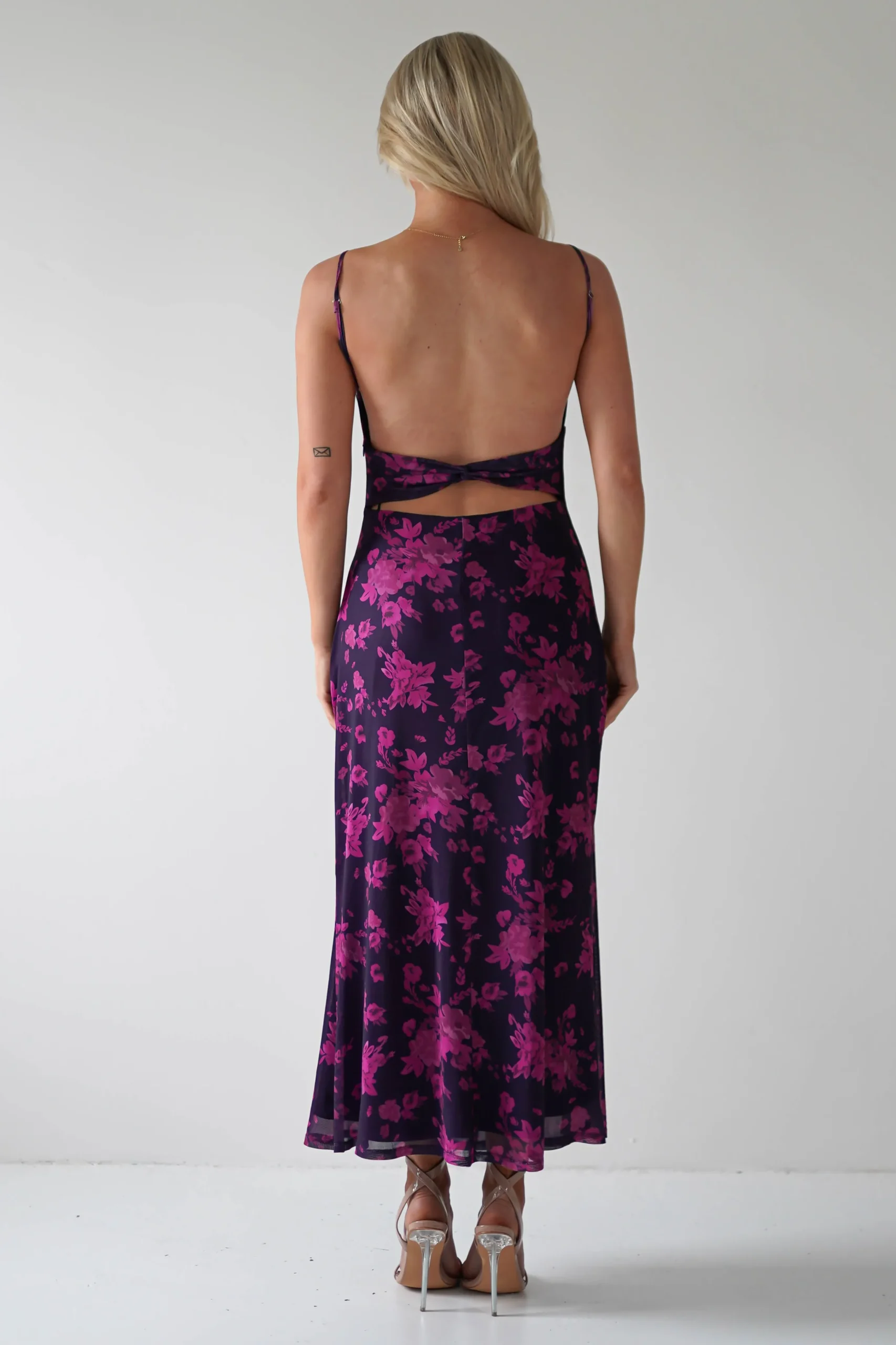 Merlo Low Back Midaxi Dress | Grape Print