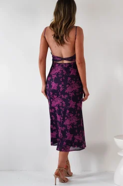 Merlo Low Back Midaxi Dress | Grape Print