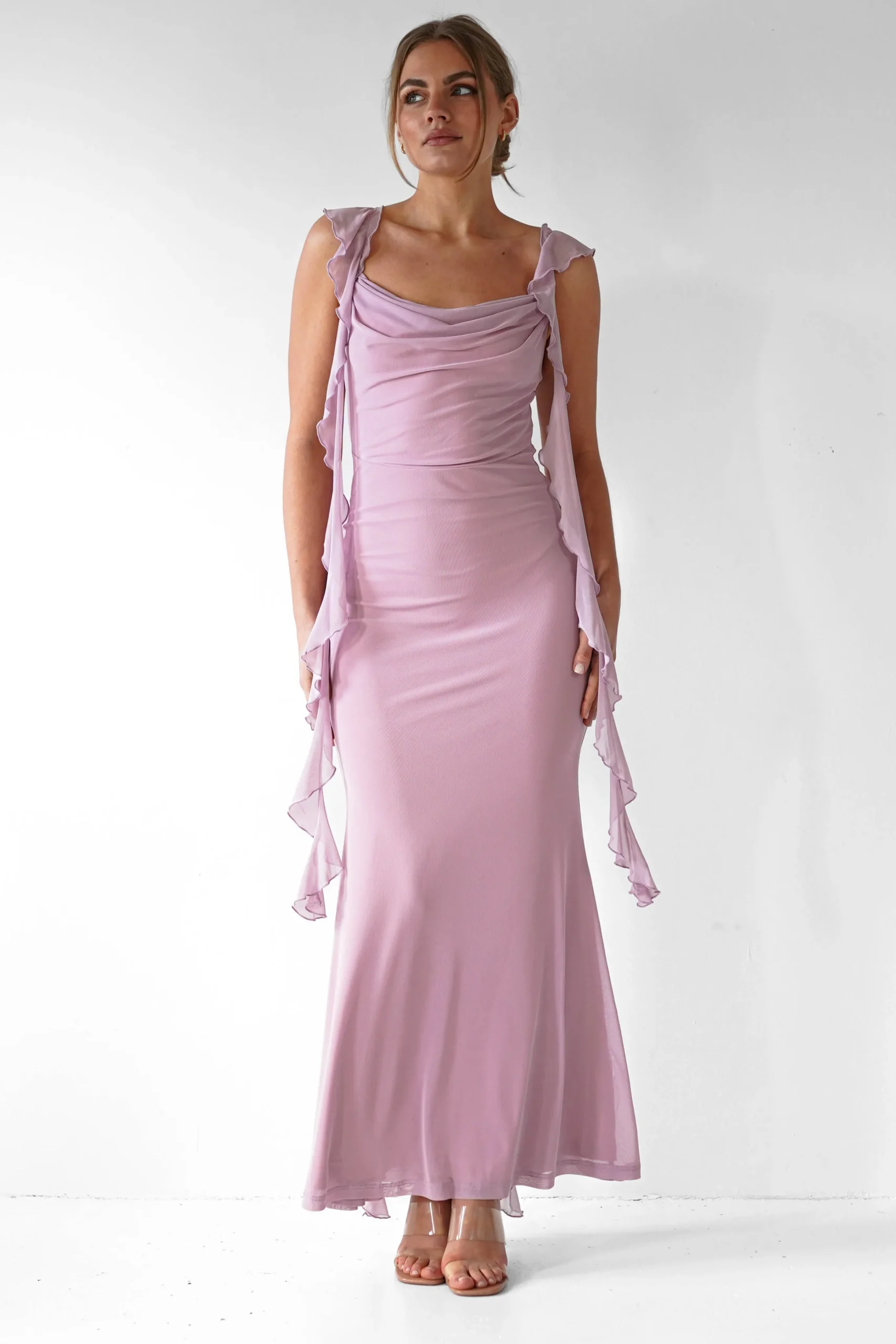 Miranda Ruffle Midaxi Dress | Mauve