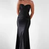 Misha Strapless Lace Detail Gown | Black