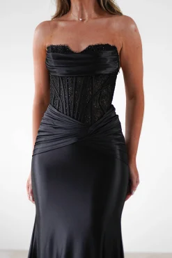 Misha Strapless Lace Detail Gown | Black
