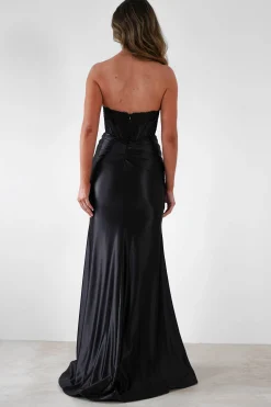 Misha Strapless Lace Detail Gown | Black