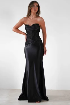 Misha Strapless Lace Detail Gown | Black
