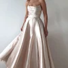Miya Corset A-Line Satin Gown | Champagne