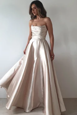 Miya Corset A-Line Satin Gown | Champagne