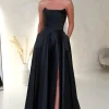 Miya Corset A-Line Satin Gown | Black