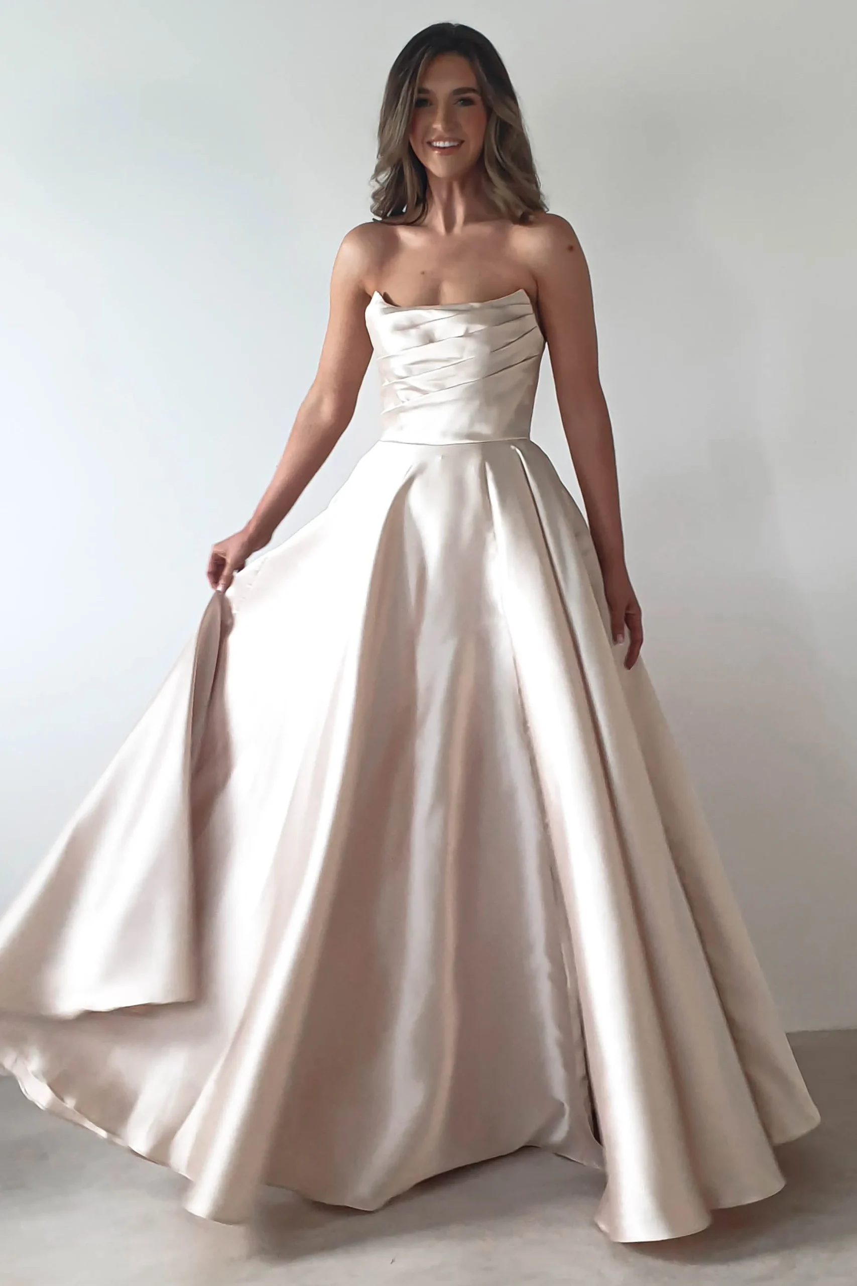 Miya Corset A-Line Satin Gown | Champagne