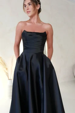 Miya Corset A-Line Satin Gown | Black