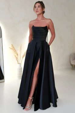 Miya Corset A-Line Satin Gown | Black