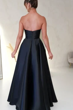 Miya Corset A-Line Satin Gown | Black