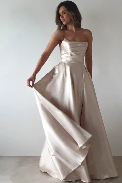 Miya Corset A-Line Satin Gown | Champagne
