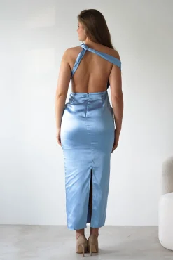 Nala Satin Off The Shoulder Dress | Blue