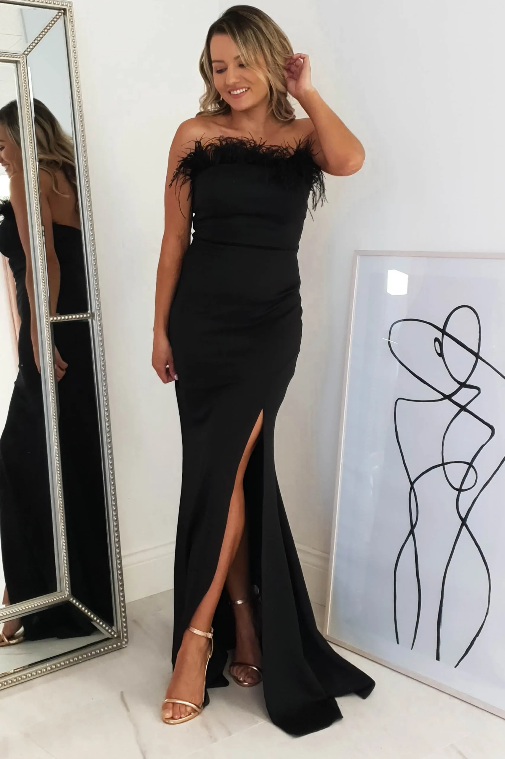 Nalani Feather Detail Gown | Black