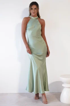 Natalia Soft Satin Maxi Dress | Sage Green