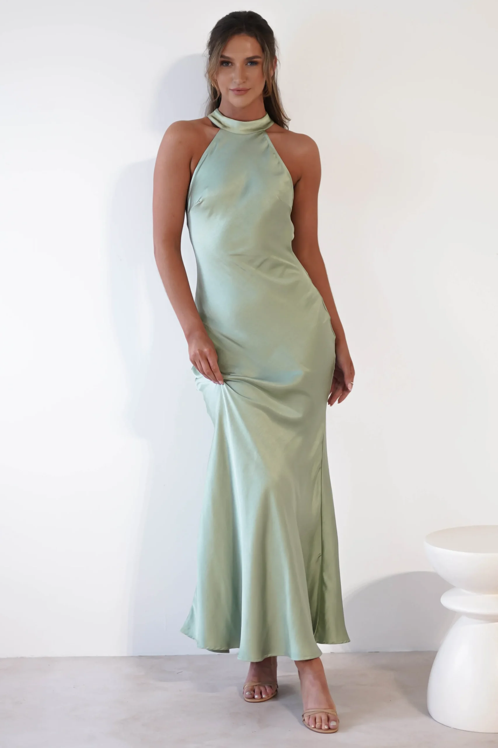 Natalia Soft Satin Maxi Dress | Sage Green