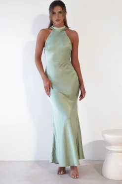 Natalia Soft Satin Maxi Dress | Sage Green