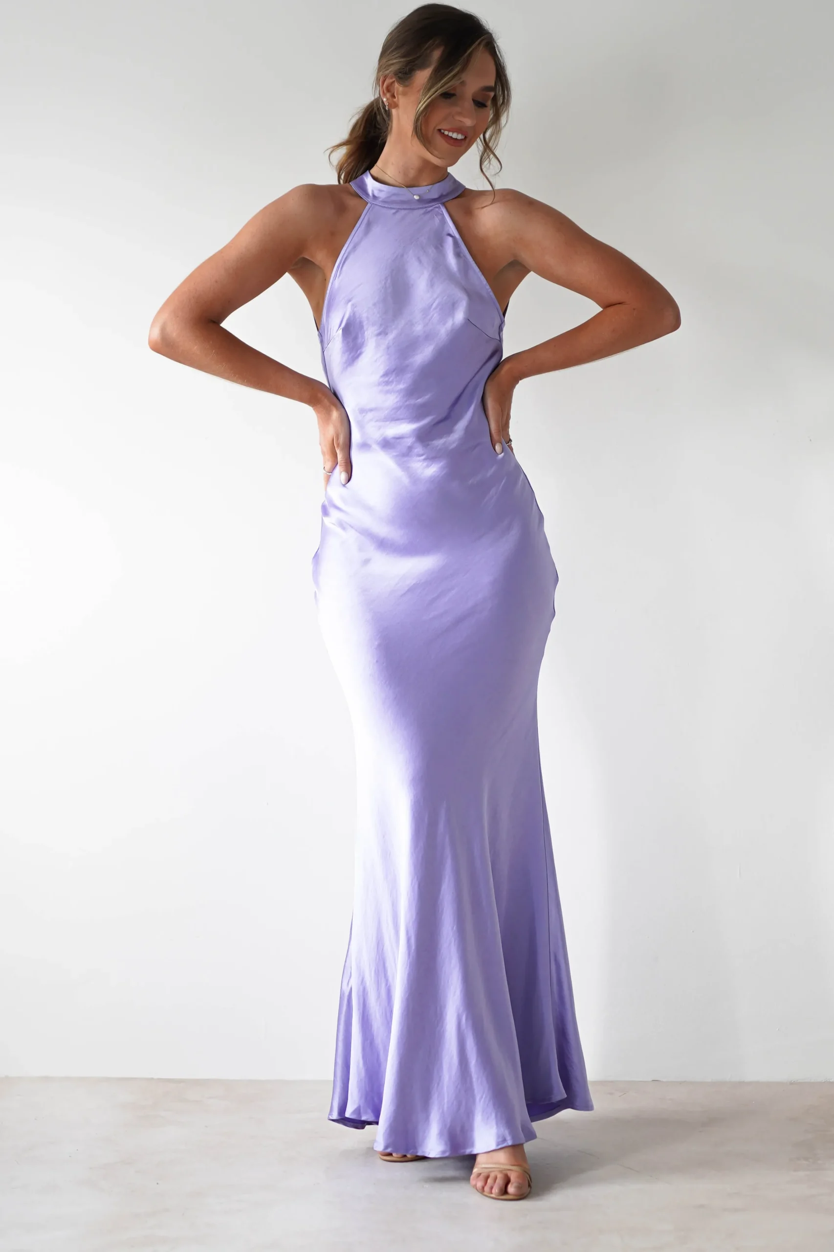 Natalia Soft Satin Maxi Dress | Lavendar