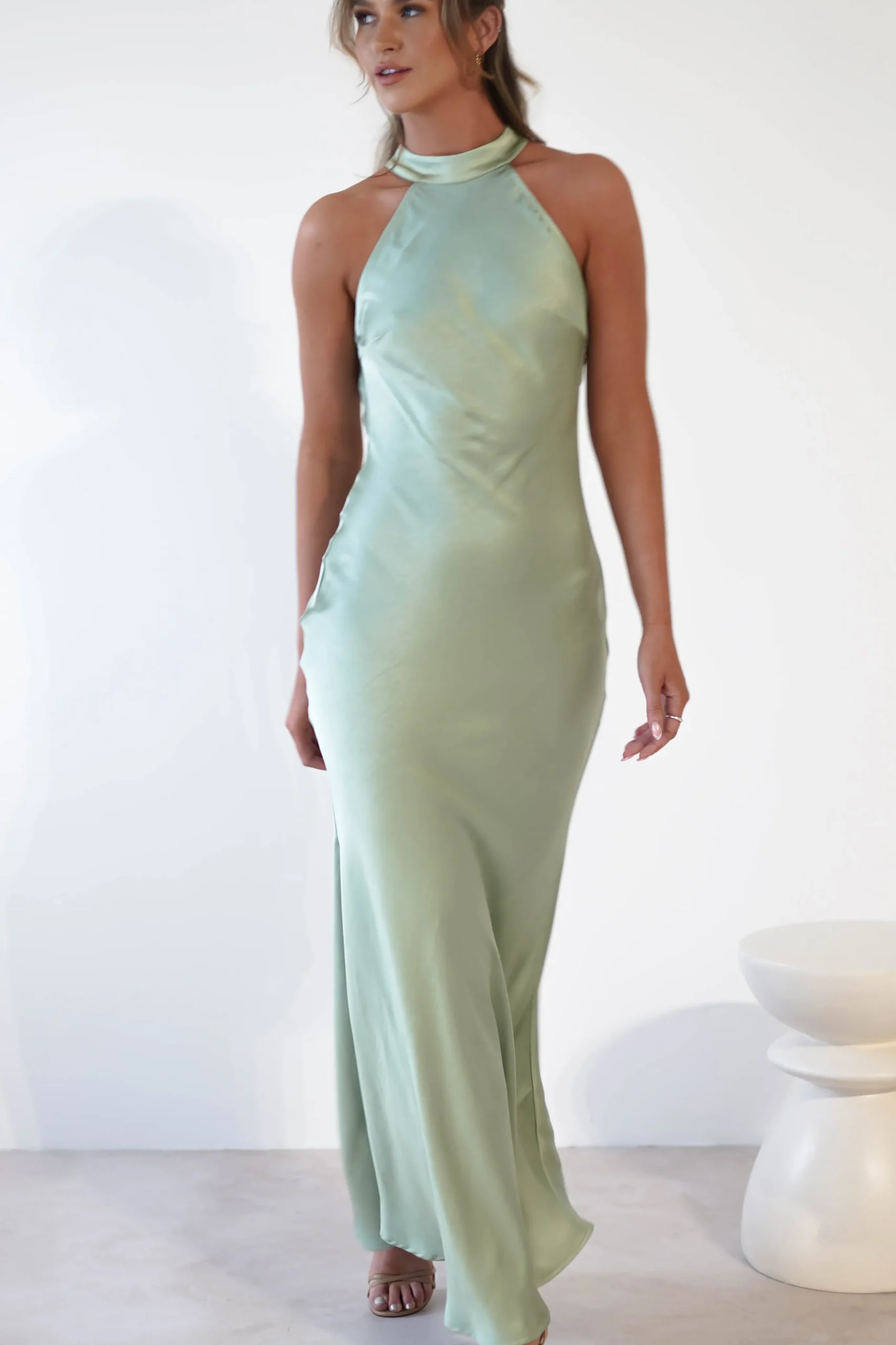 Natalia Soft Satin Maxi Dress | Sage Green