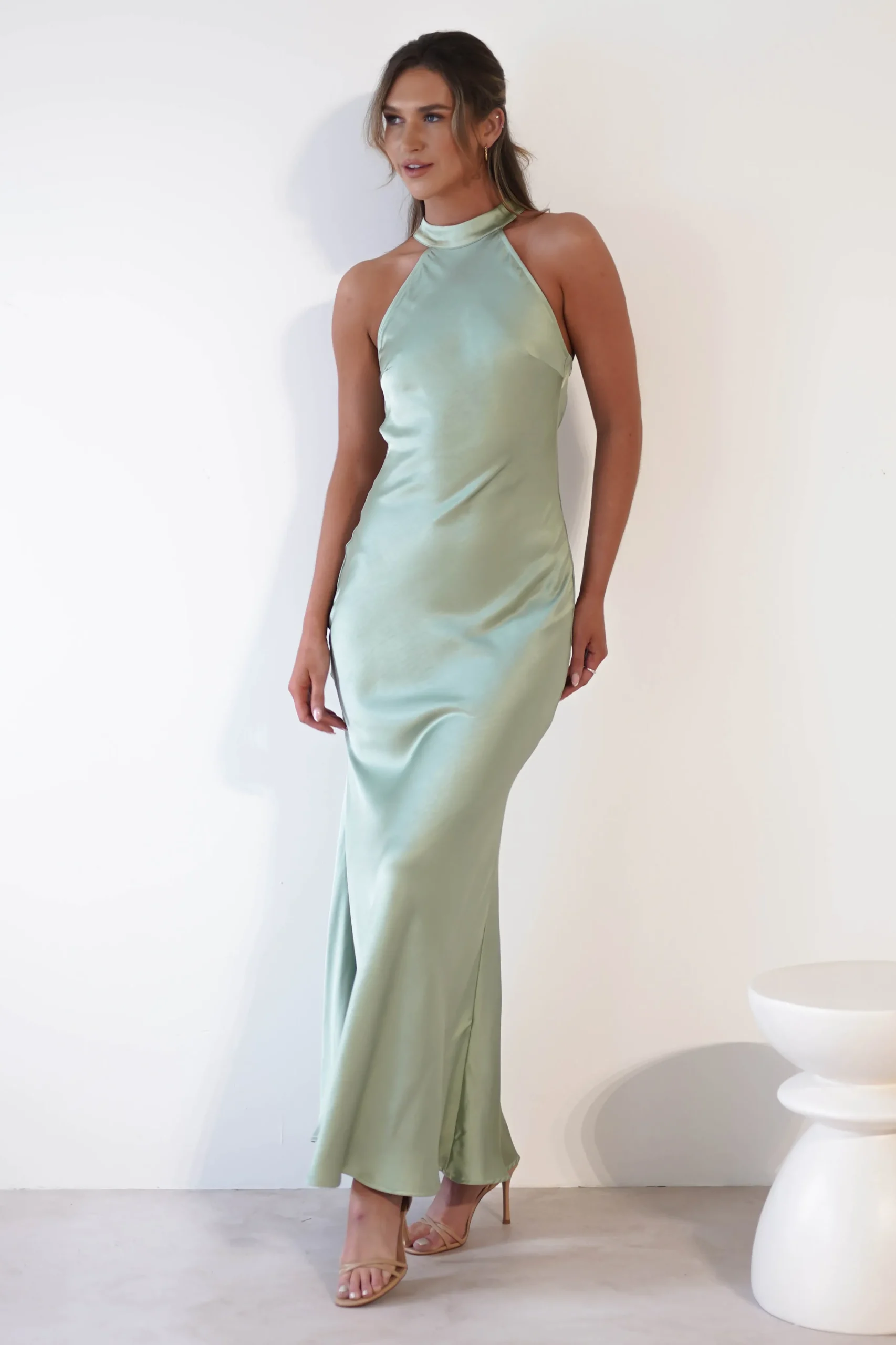 Natalia Soft Satin Maxi Dress | Sage Green