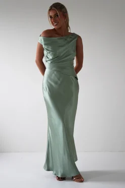 Nela Soft Off The Shoulder Maxi Dress | Sage