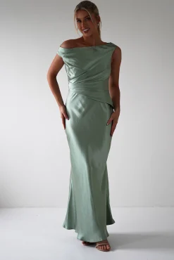 Nela Soft Off The Shoulder Maxi Dress | Sage