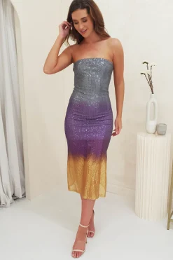 Neva Sequin Stapless Midi Dress | Grey Ombre
