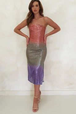 Neva Sequin Stapless Midi Dress | Rose Ombre