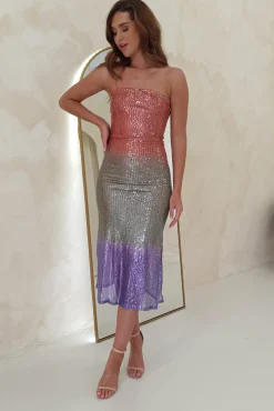 Neva Sequin Stapless Midi Dress | Rose Ombre