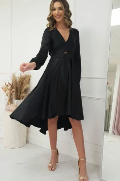 Nicola Satin Tie Front Midi Dress | Black