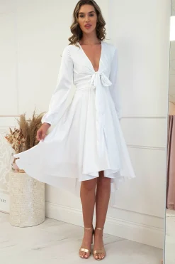 Nicola Satin Tie Front Midi Dress | White