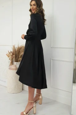 Nicola Satin Tie Front Midi Dress | Black
