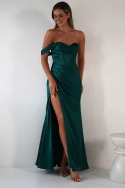 Nicolette Soft Satin Maxi Gown | Emerald Green