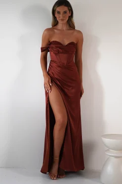 Nicolette Soft Satin Maxi Gown | Rust