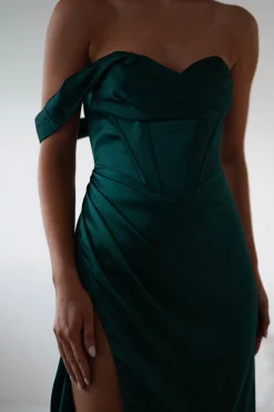 Nicolette Soft Satin Maxi Gown | Emerald Green
