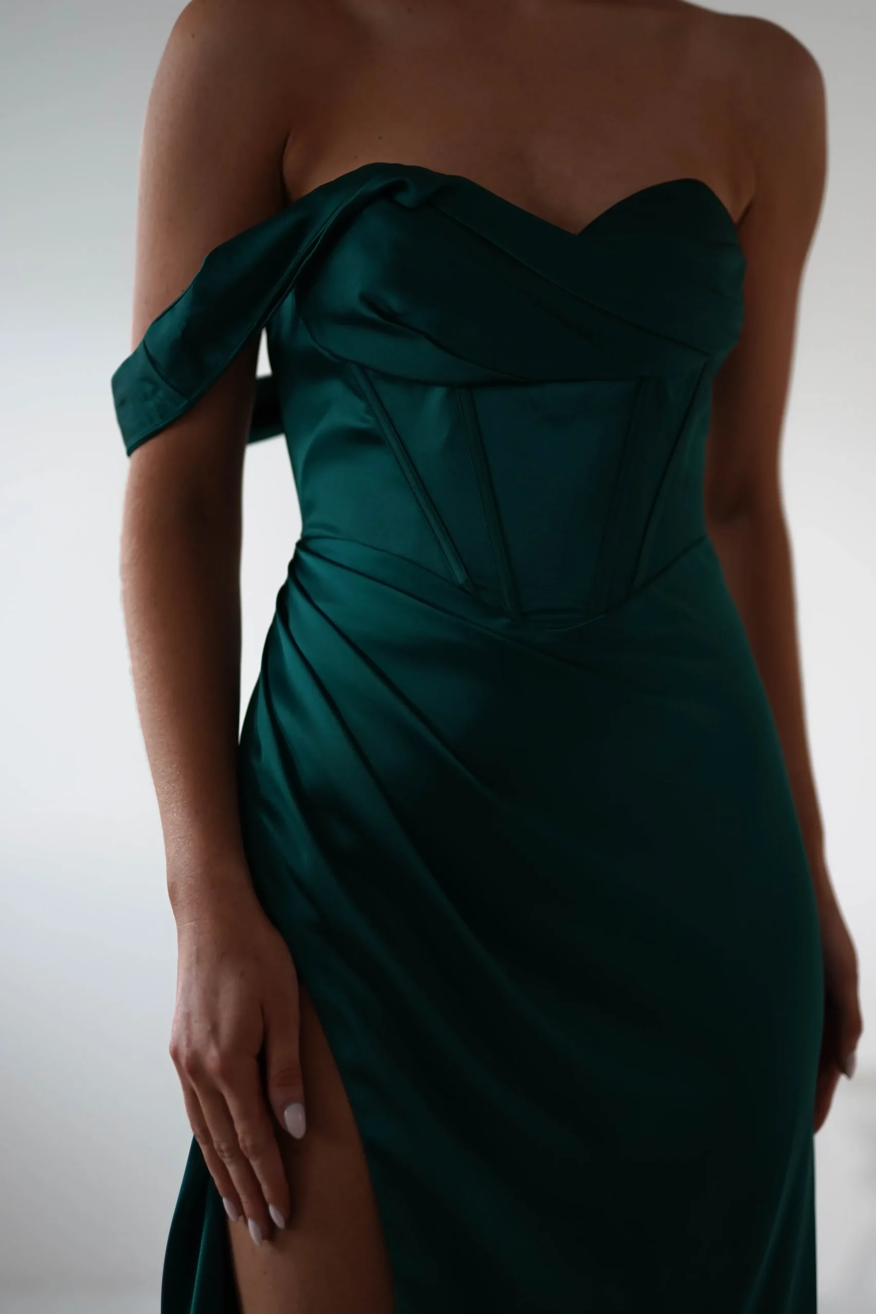Nicolette Soft Satin Maxi Gown | Emerald Green